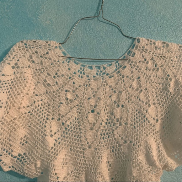 Handmade Crochet flutter sleeve shirt White FairyCore Whimsigoth Coquette small - Picture 2 of 4